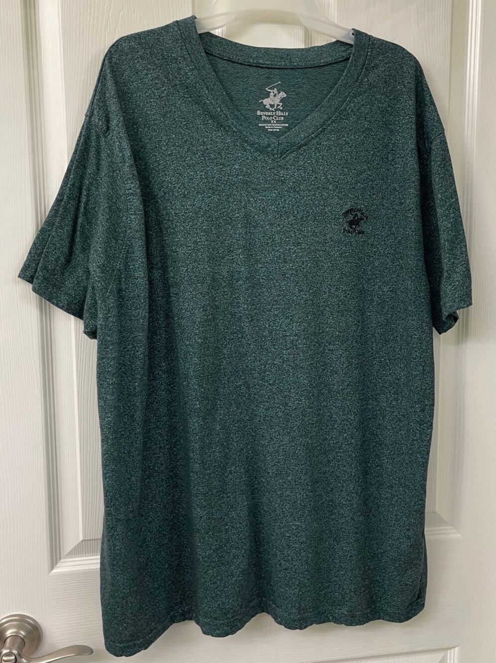 Bundle (2) Beverly Hills Polo Club v-neck 2X cotton t-shirt green grey heathered